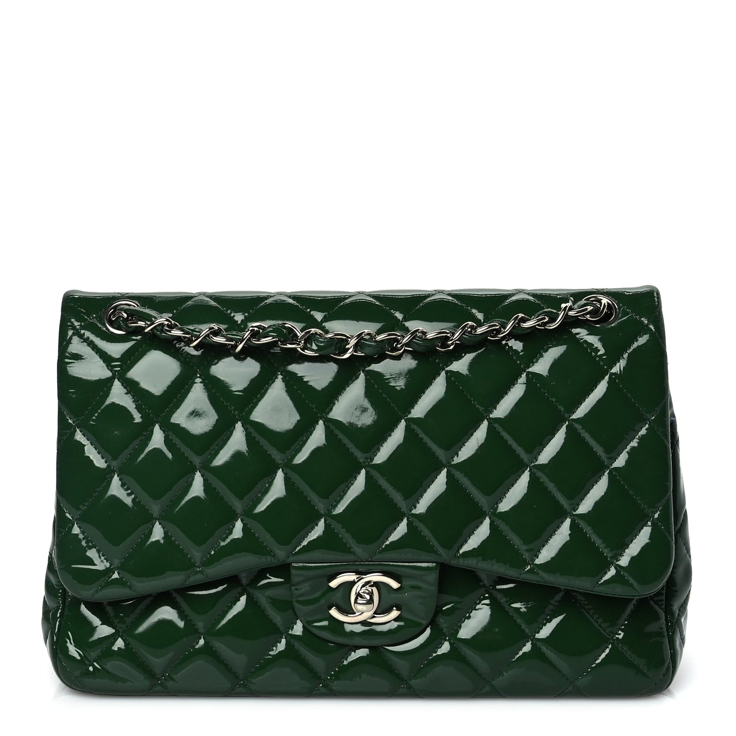 Chanel Patent Quilted Jumbo Double Flap Green