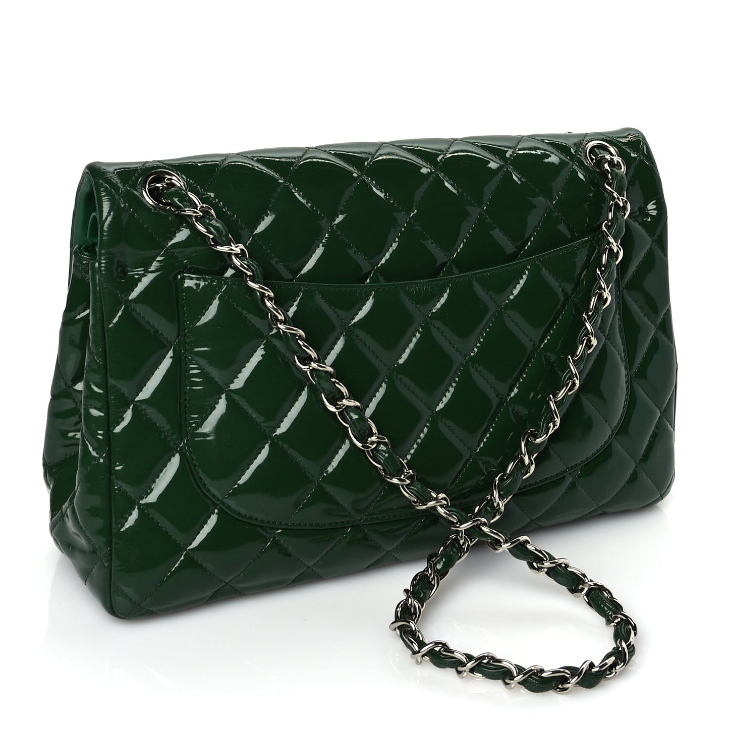 Chanel Patent Quilted Jumbo Double Flap Green