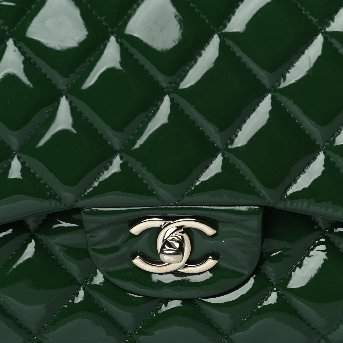 Chanel Patent Quilted Jumbo Double Flap Green