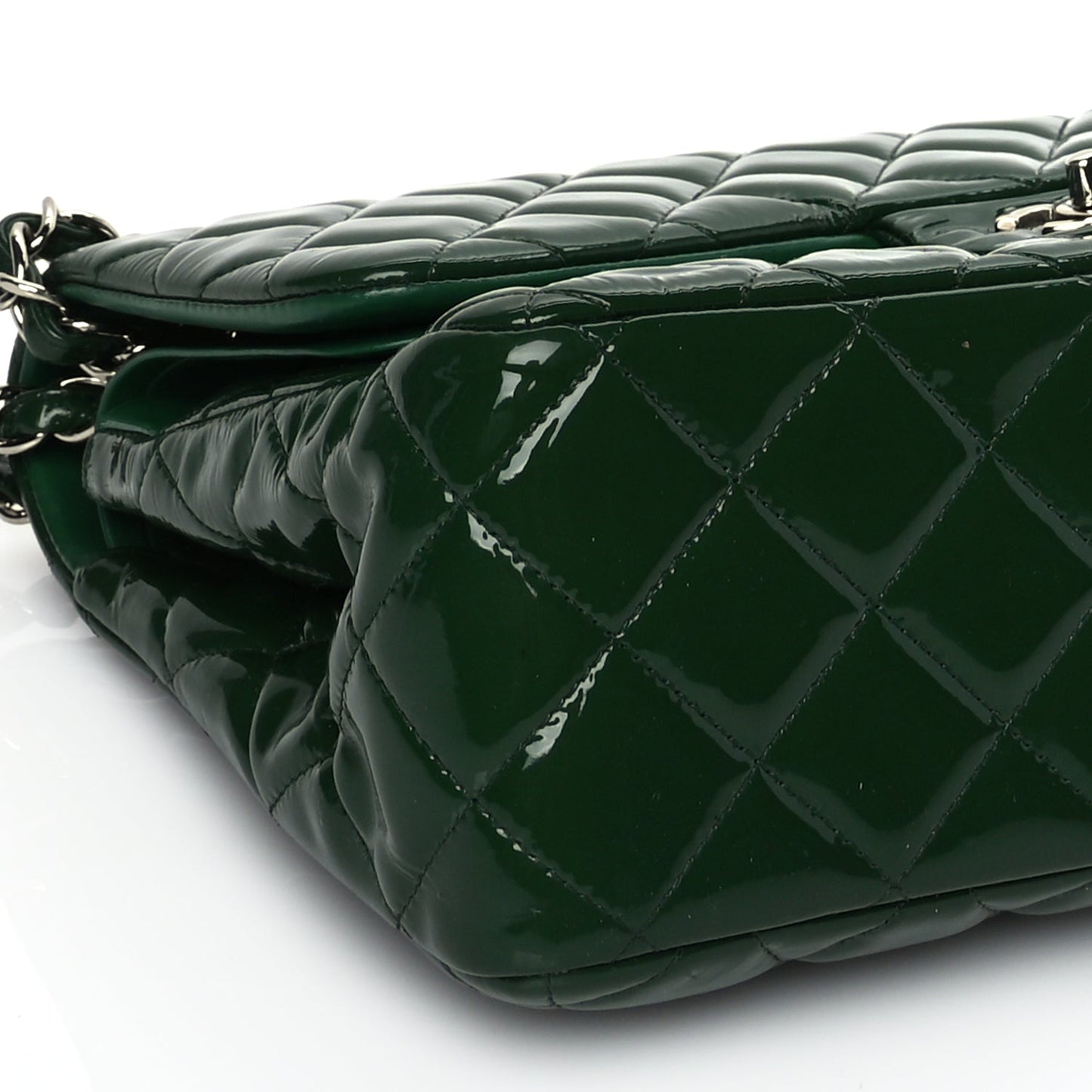Chanel Patent Quilted Jumbo Double Flap Green