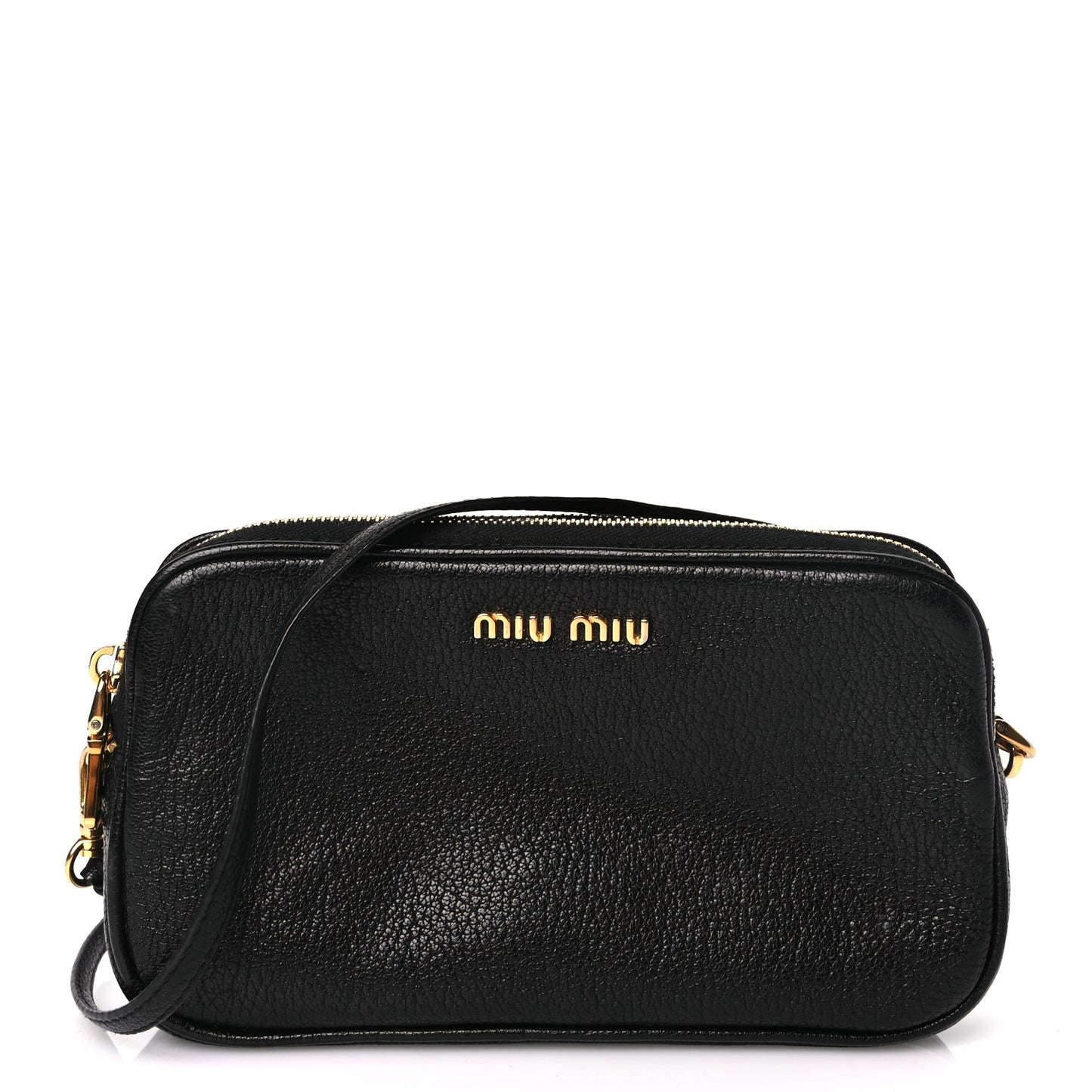 Miu Miu Goatskin Madras Double Zip Pochette Clutch Black