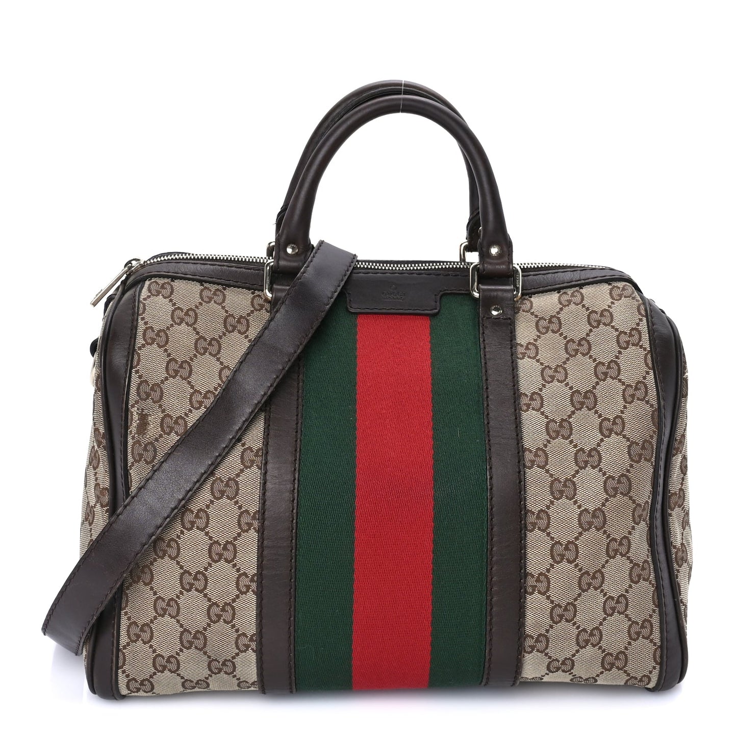Gucci Monogram Selleria Calfskin Vintage Web Medium Boston Beige Ebony Cocoa Beige Ebony Cocoa