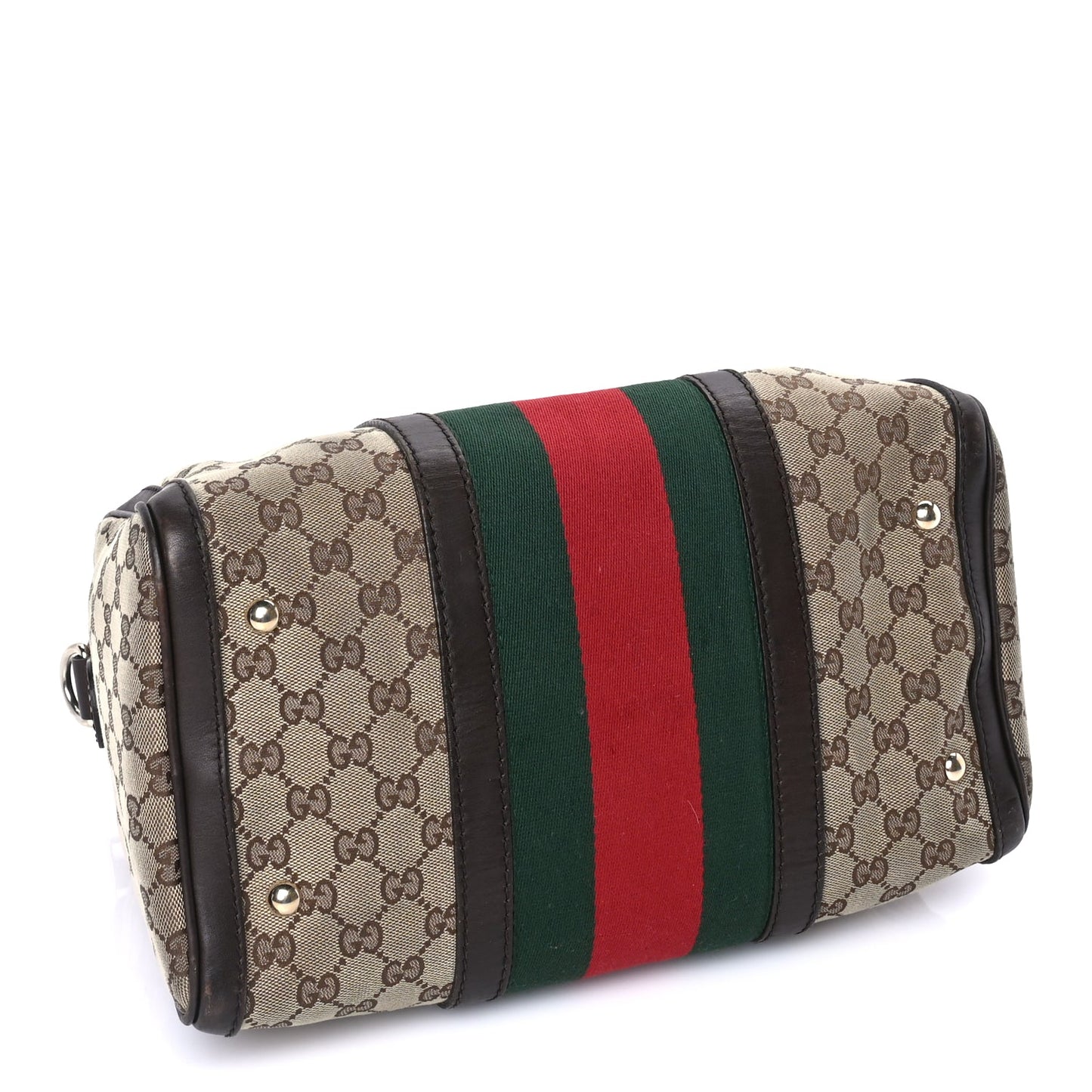 Gucci Monogram Selleria Calfskin Vintage Web Medium Boston Beige Ebony Cocoa Beige Ebony Cocoa