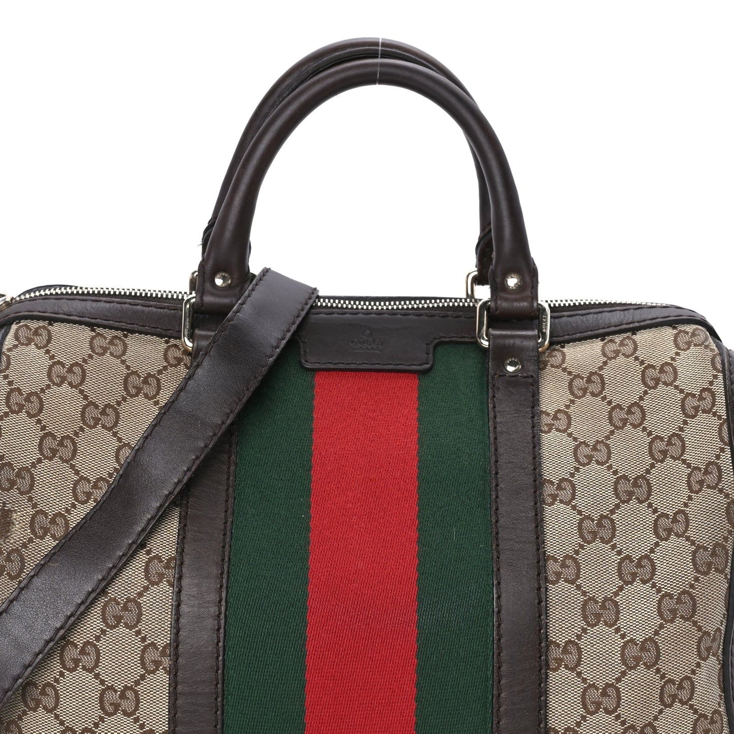 Gucci Monogram Selleria Calfskin Vintage Web Medium Boston Beige Ebony Cocoa Beige Ebony Cocoa