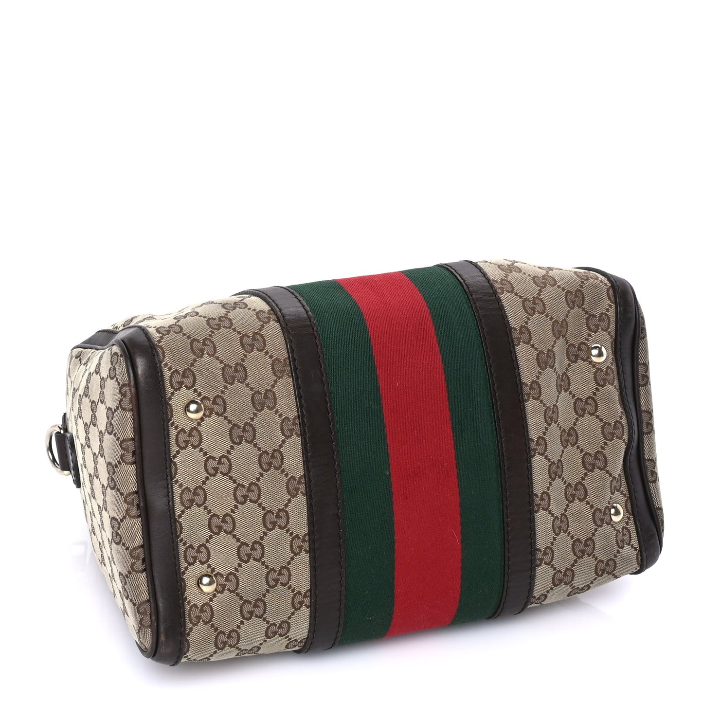 Gucci Monogram Selleria Calfskin Vintage Web Medium Boston Beige Ebony Cocoa Beige Ebony Cocoa