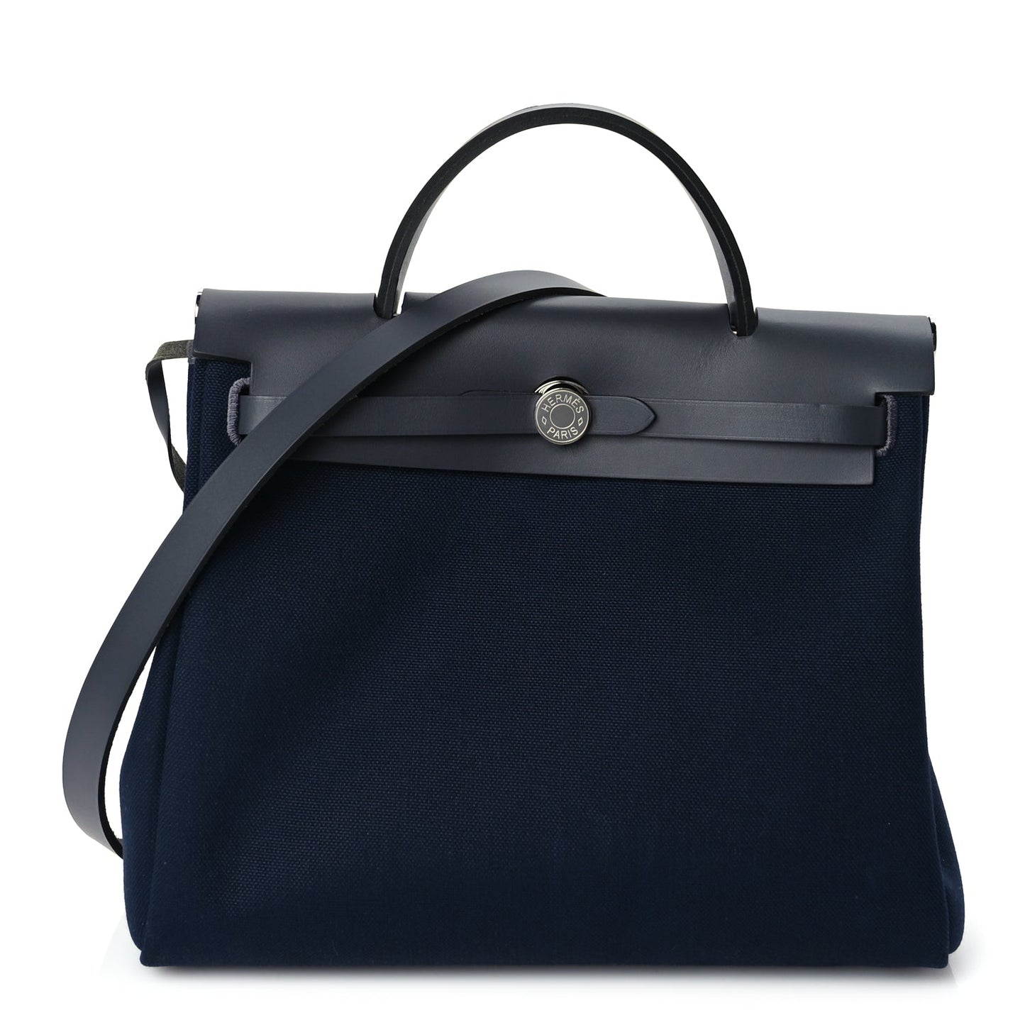 Hermes Military Toile Vache Hunter Herbag Zip Retourne 31 PM Bleu Marine Black