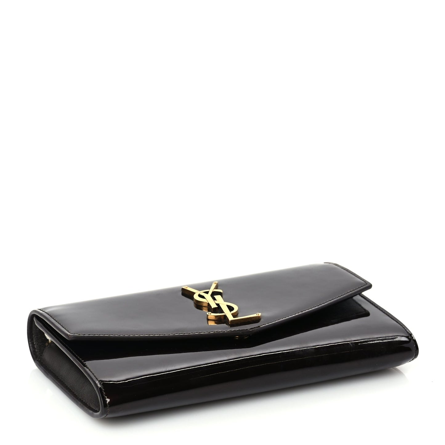Saint Laurent Patent Uptown Chain Wallet Nut Brown
