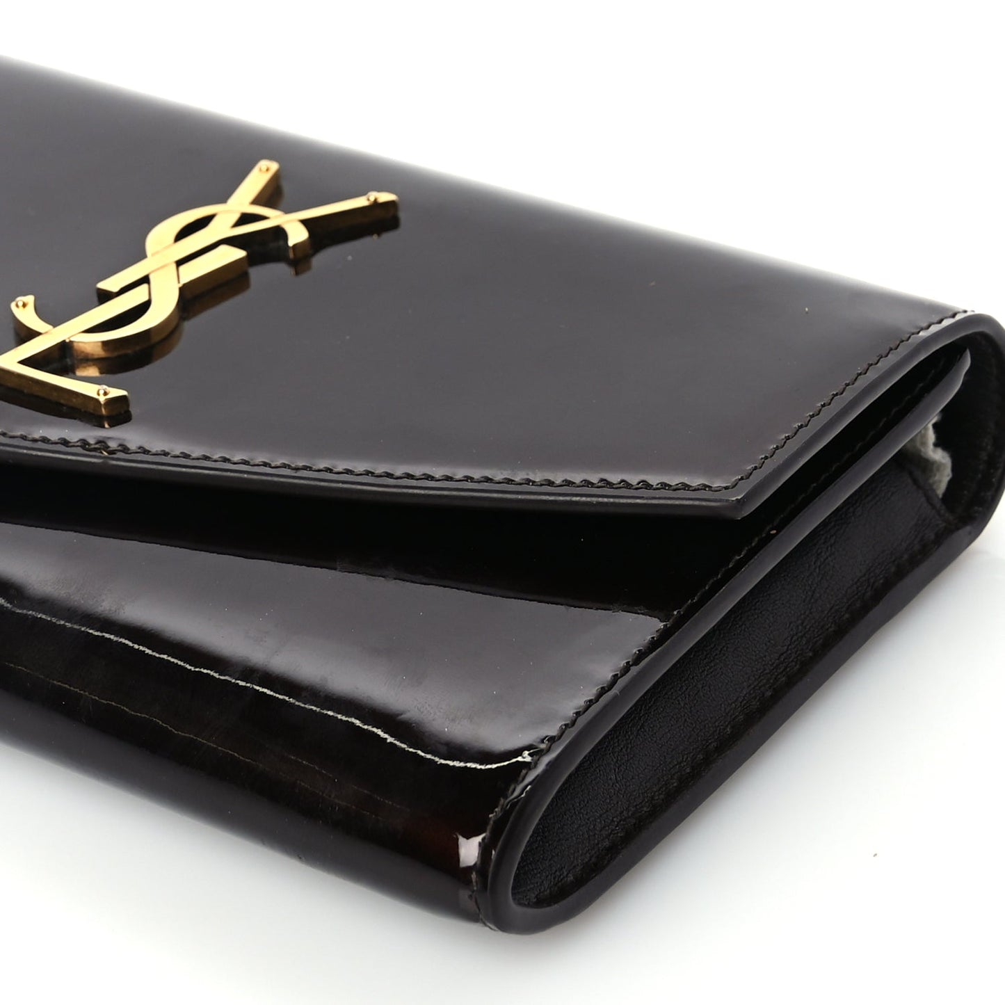 Saint Laurent Patent Uptown Chain Wallet Nut Brown