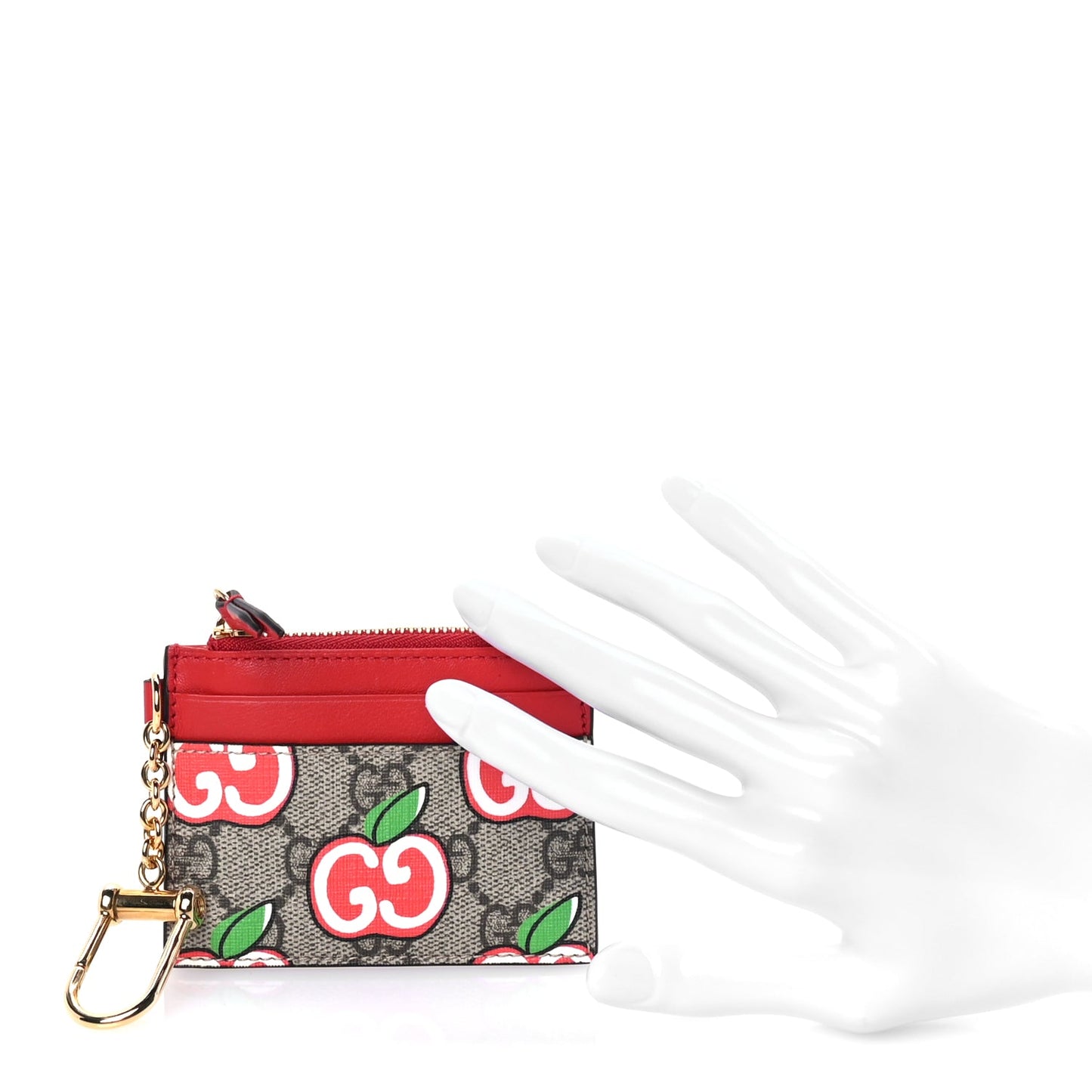Gucci GG Supreme Monogram Apple Key Coin Case Card Holder Beige Multicolor Lobster Red