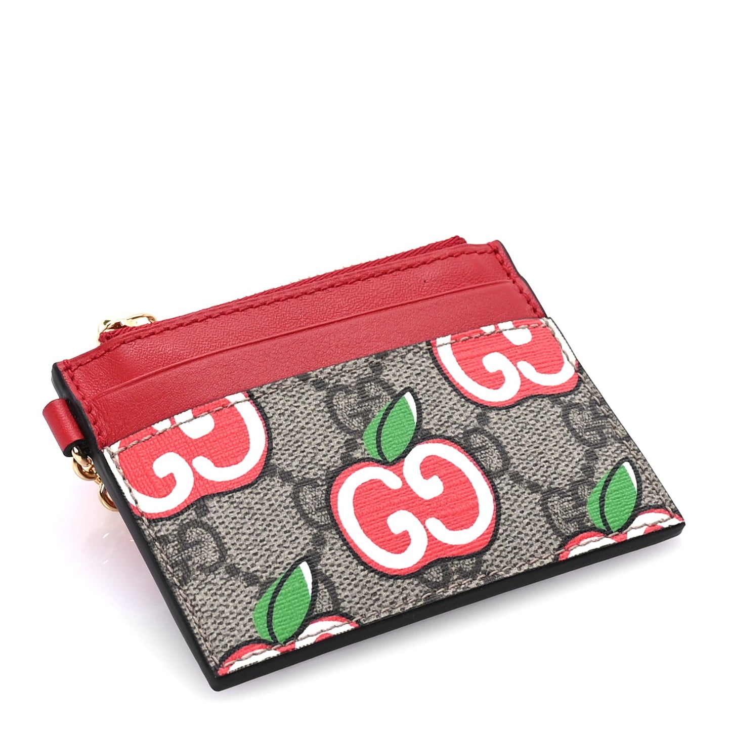 Gucci GG Supreme Monogram Apple Key Coin Case Card Holder Beige Multicolor Lobster Red