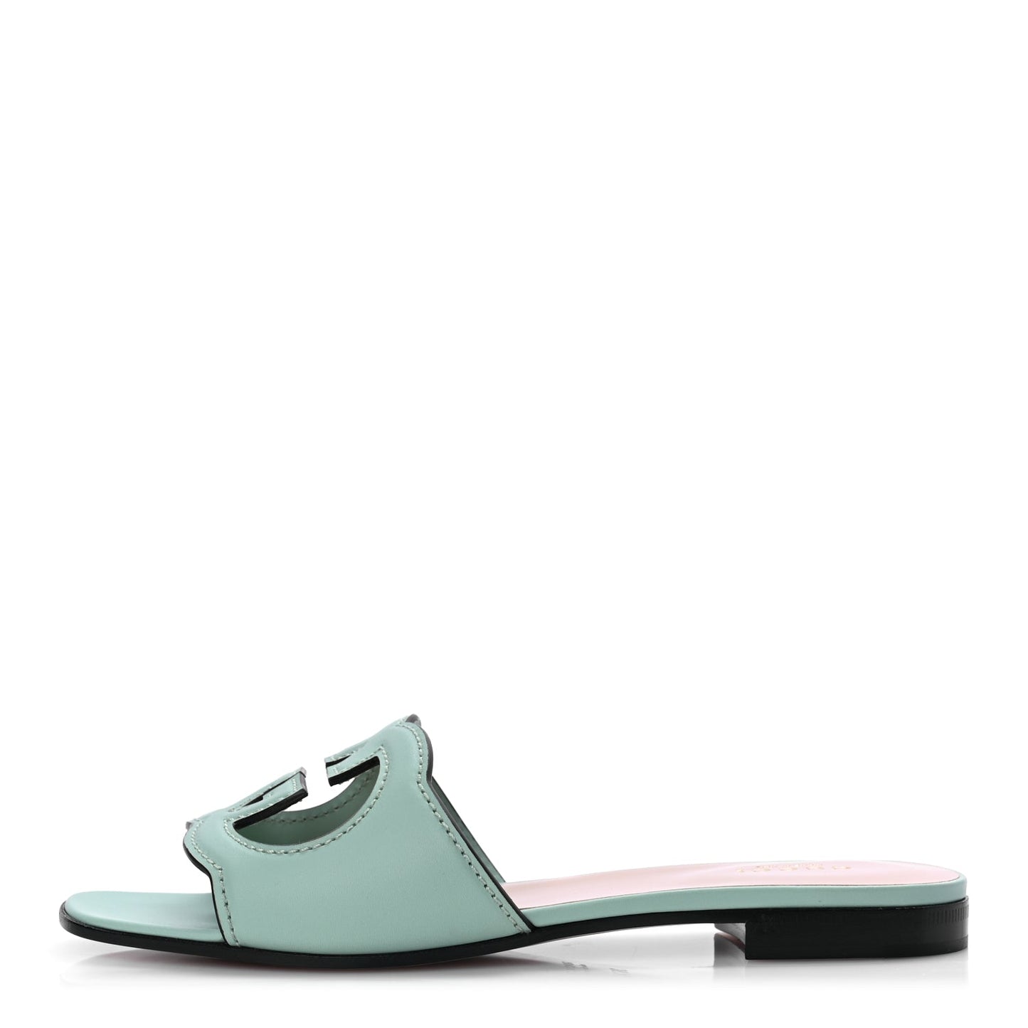 Gucci Cosmos Softy Calfskin Interlocking G Cut Out Slide Sandals 36.5 Light Pastel Green