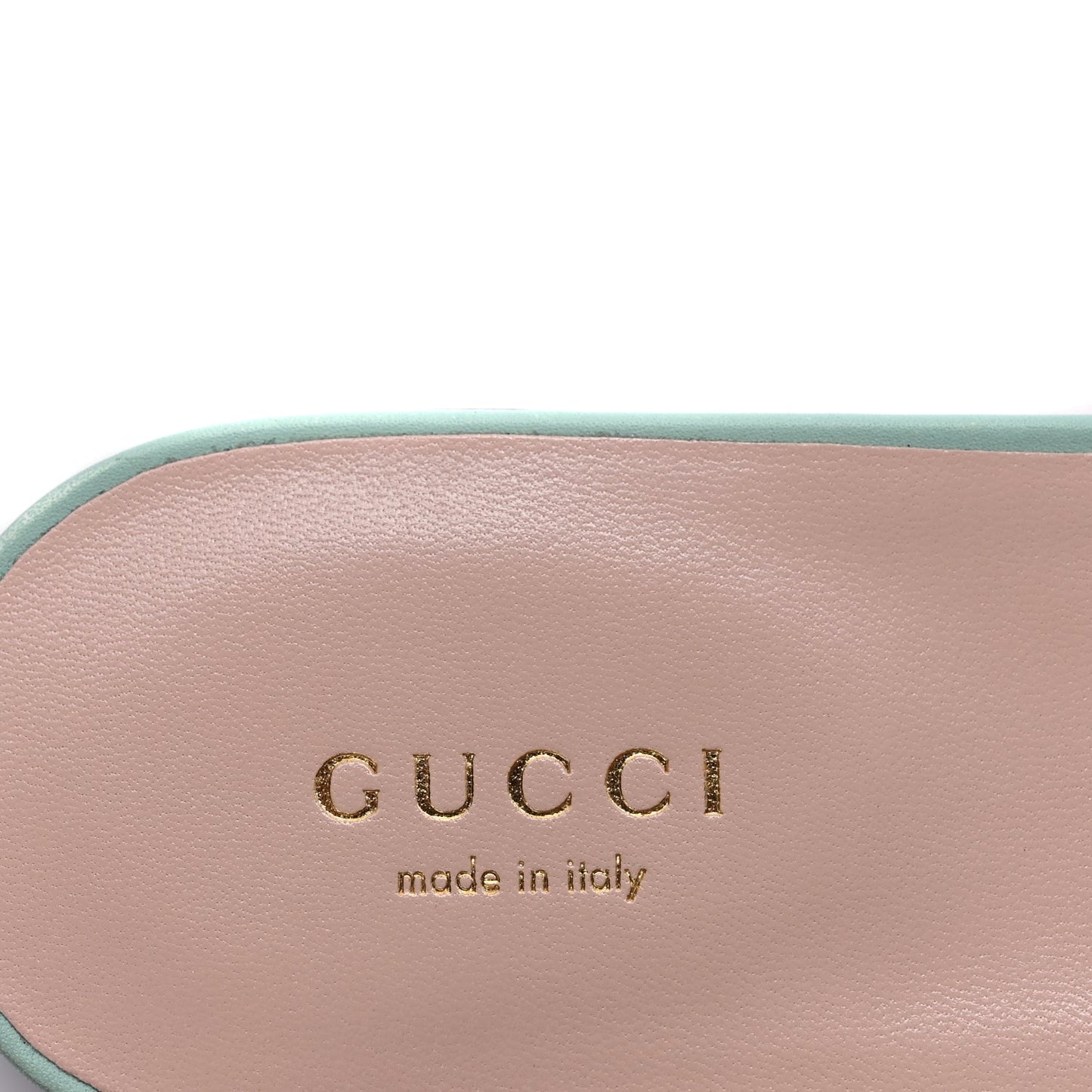 Gucci Cosmos Softy Calfskin Interlocking G Cut Out Slide Sandals 36.5 Light Pastel Green
