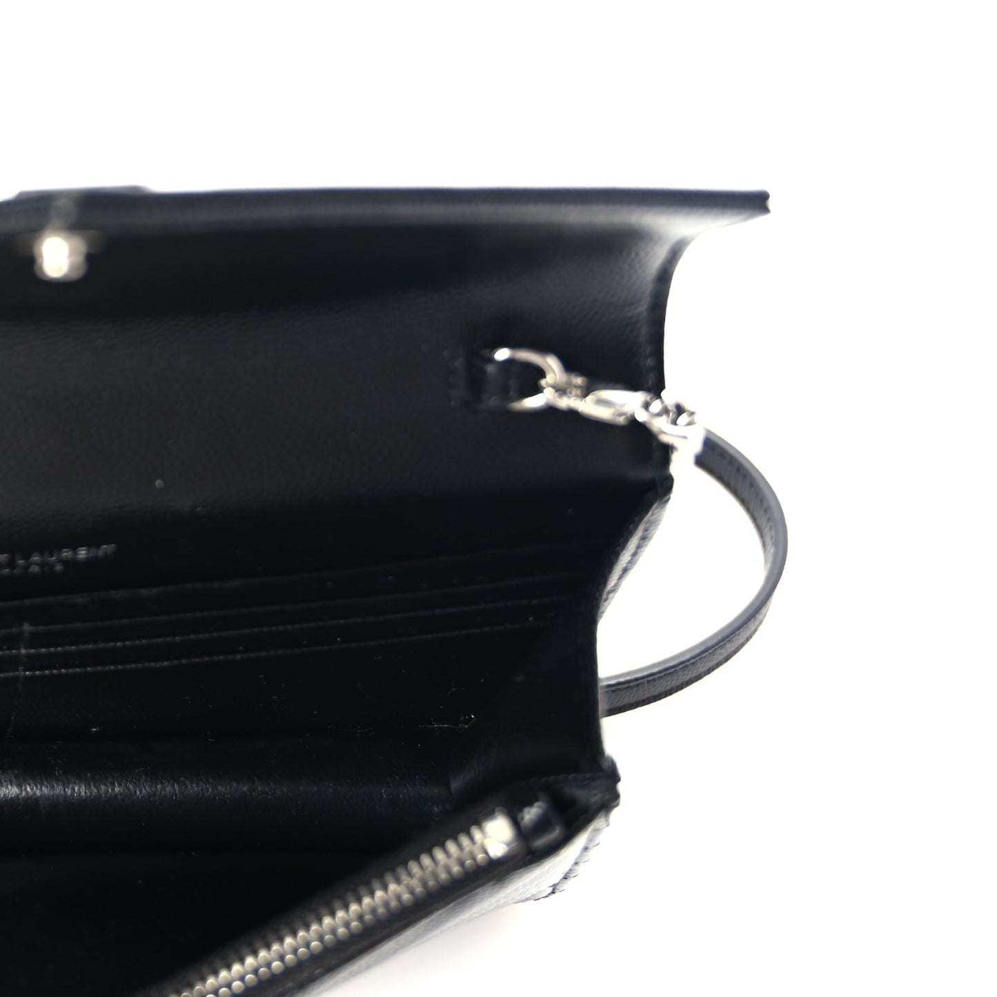 Saint Laurent Grain De Poudre Matelasse Chevron Monogram Envelope Chain Wallet  Black