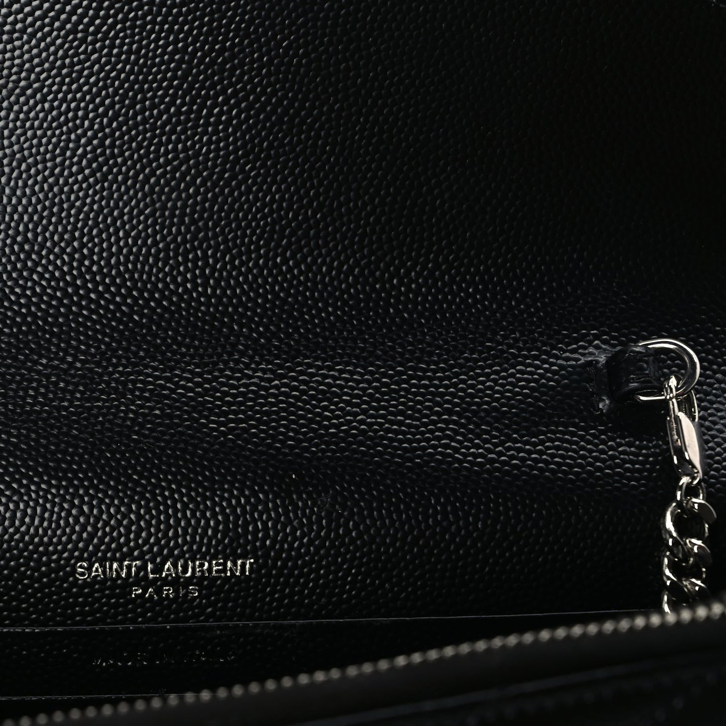 Saint Laurent Grain De Poudre Matelasse Chevron Monogram Envelope Chain Wallet  Black