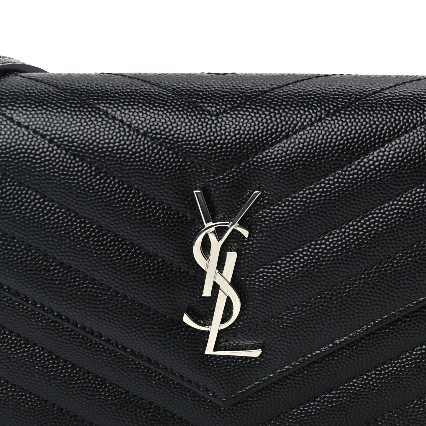Saint Laurent Grain De Poudre Matelasse Chevron Monogram Envelope Chain Wallet  Black