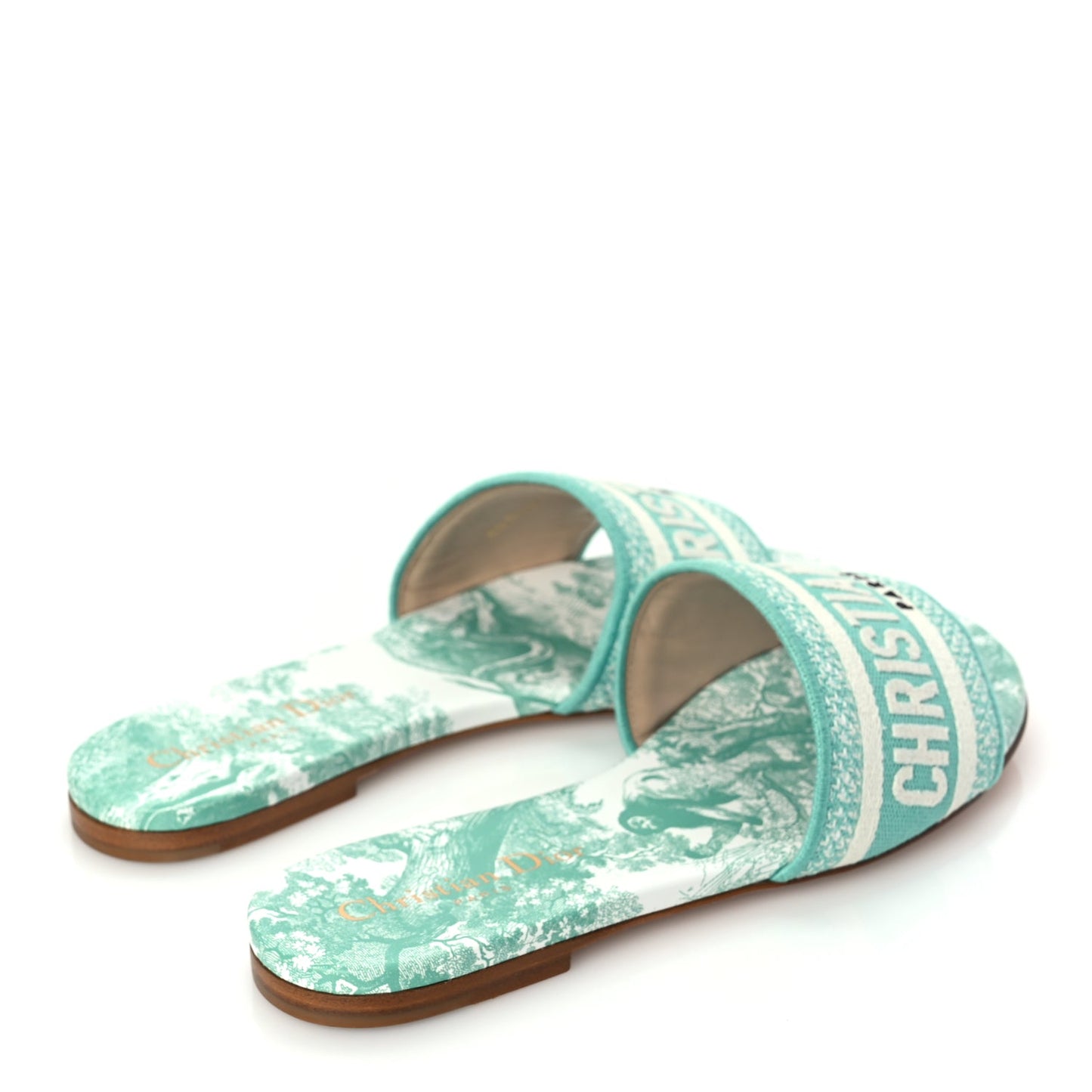 Christian Dior Canvas Toile De Jouy Embroidered Dway Flat Slide Sandals 36 Aquamarine