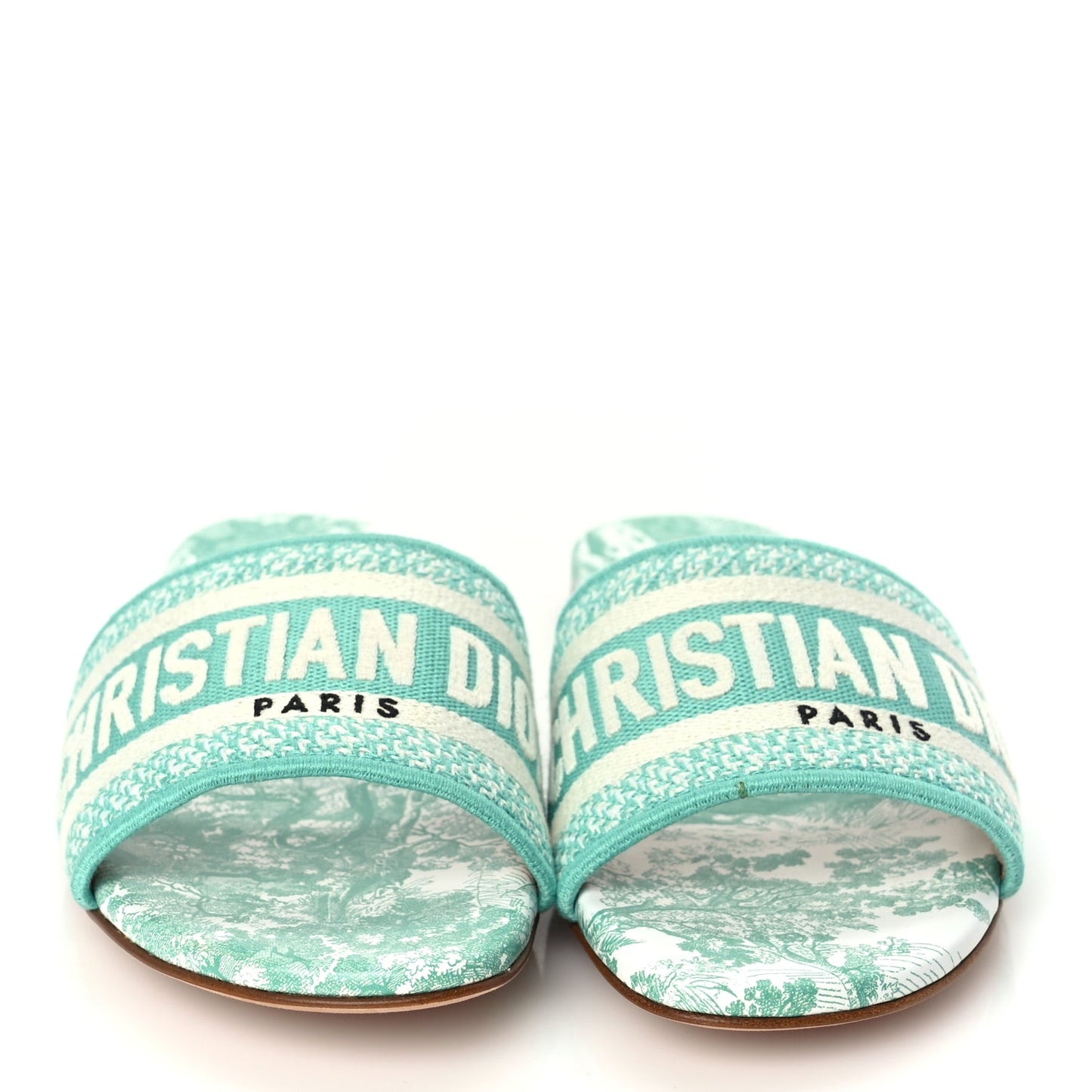 Christian Dior Canvas Toile De Jouy Embroidered Dway Flat Slide Sandals 36 Aquamarine