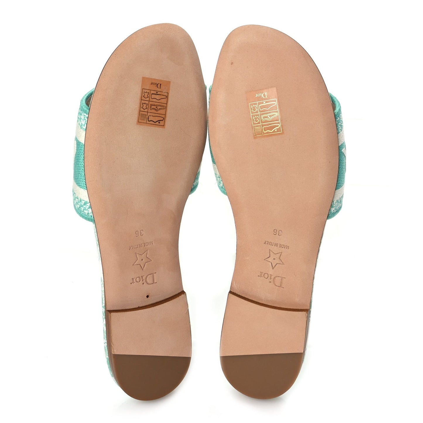 Christian Dior Canvas Toile De Jouy Embroidered Dway Flat Slide Sandals 36 Aquamarine