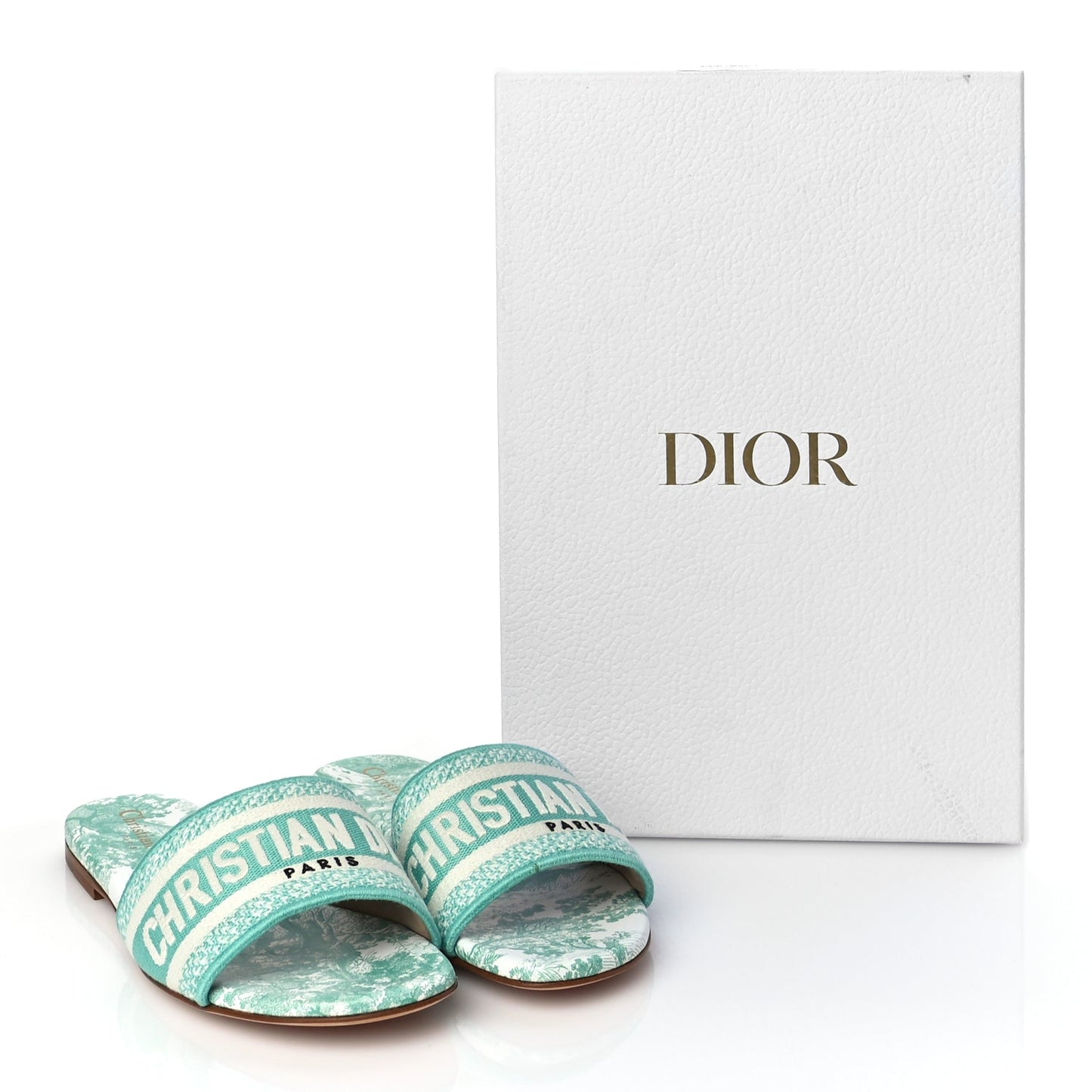 Christian Dior Canvas Toile De Jouy Embroidered Dway Flat Slide Sandals 36 Aquamarine