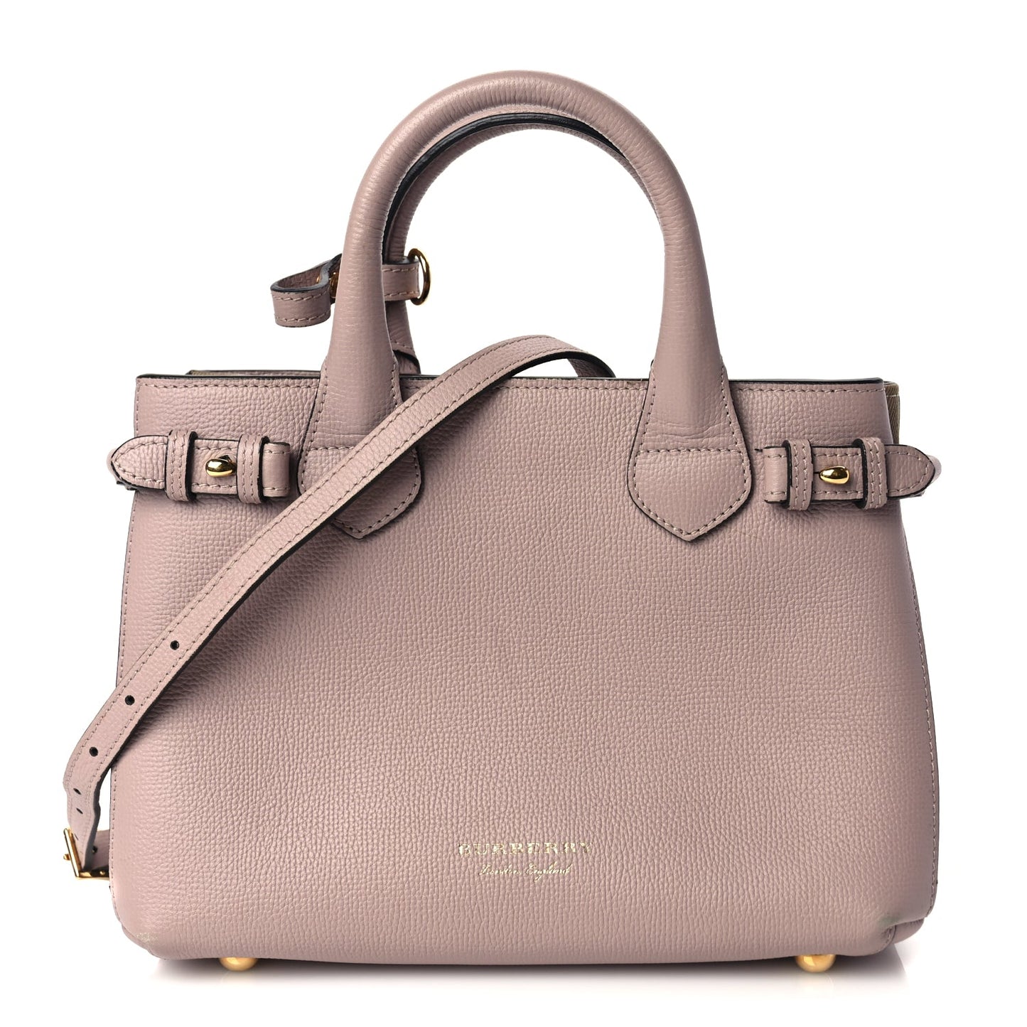 Burberry Derby Calfskin House Check Small Banner Tote Pink