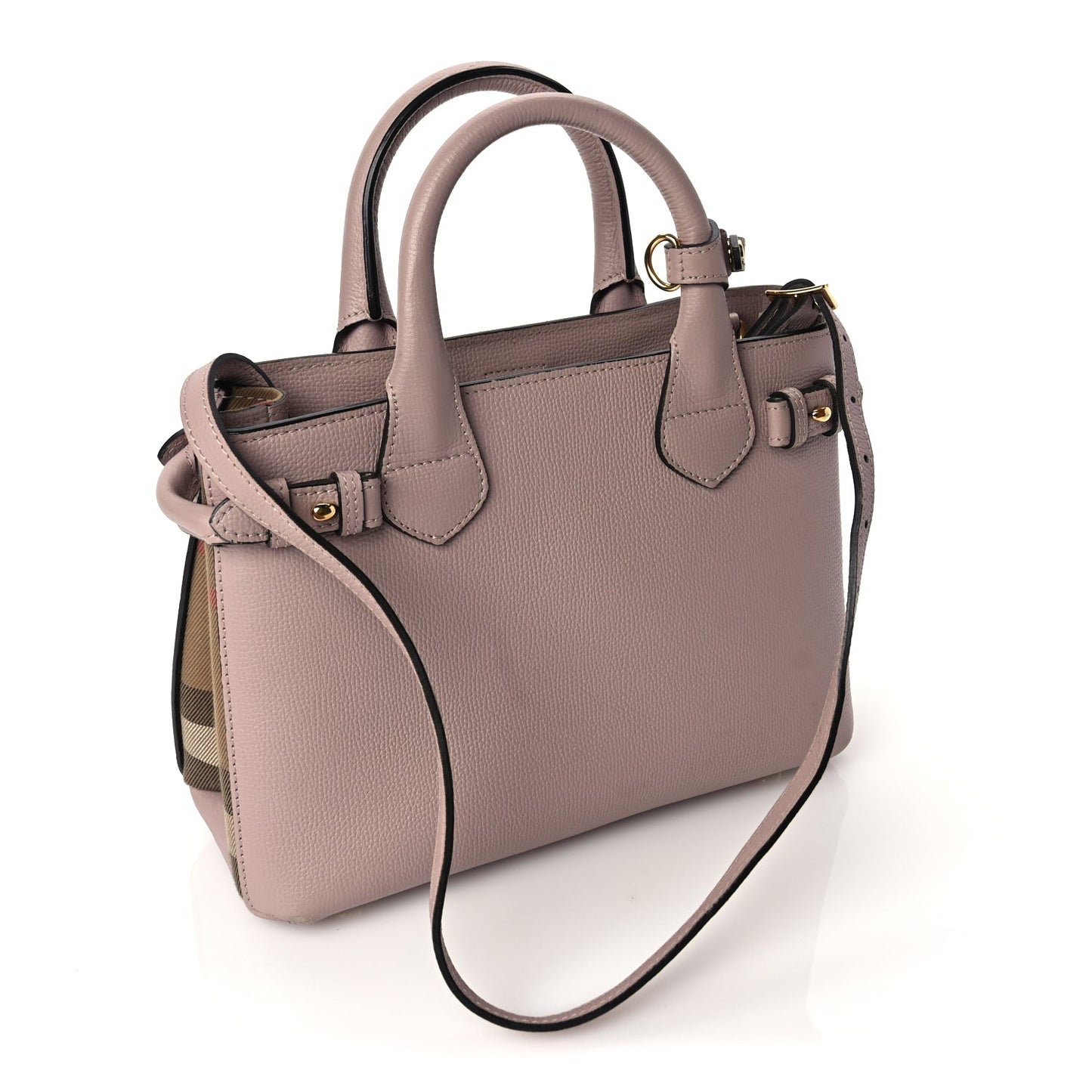 Burberry Derby Calfskin House Check Small Banner Tote Pink