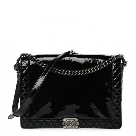 Chanel Patent Large Boy Reverso Flap Black