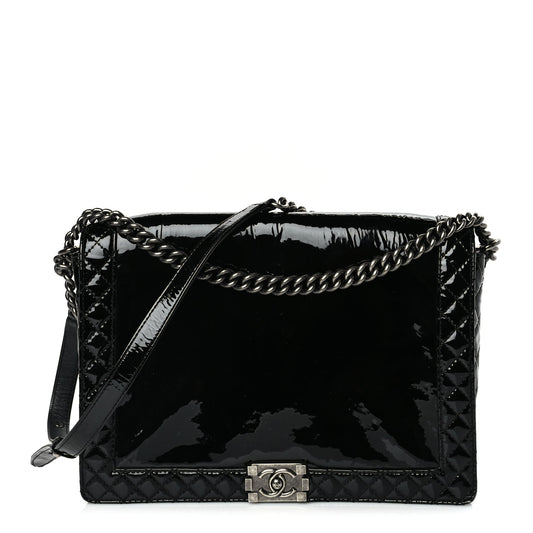 Chanel Patent Large Boy Reverso Flap Black