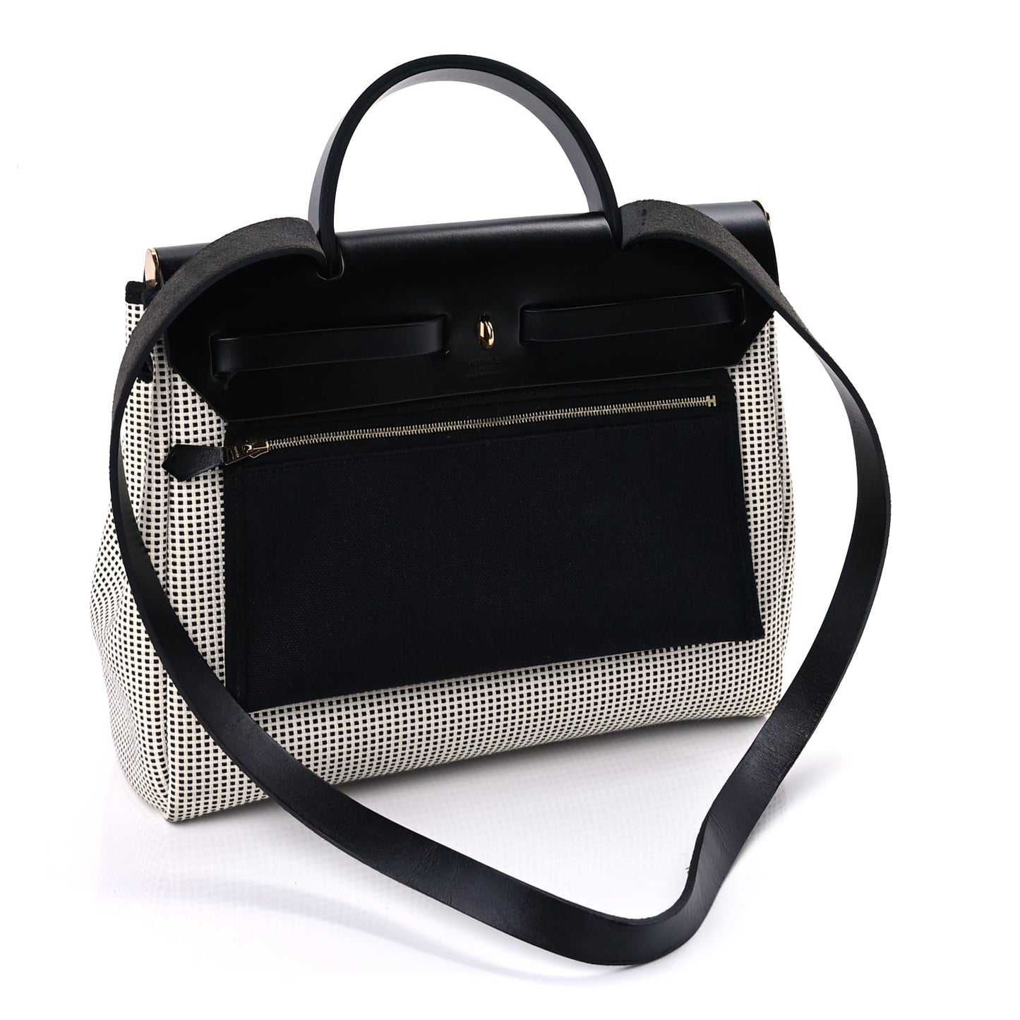 Hermes Vache Hunter Toile Quadrille Viking Herbag Zip Retourne 31 PM Ecru Black
