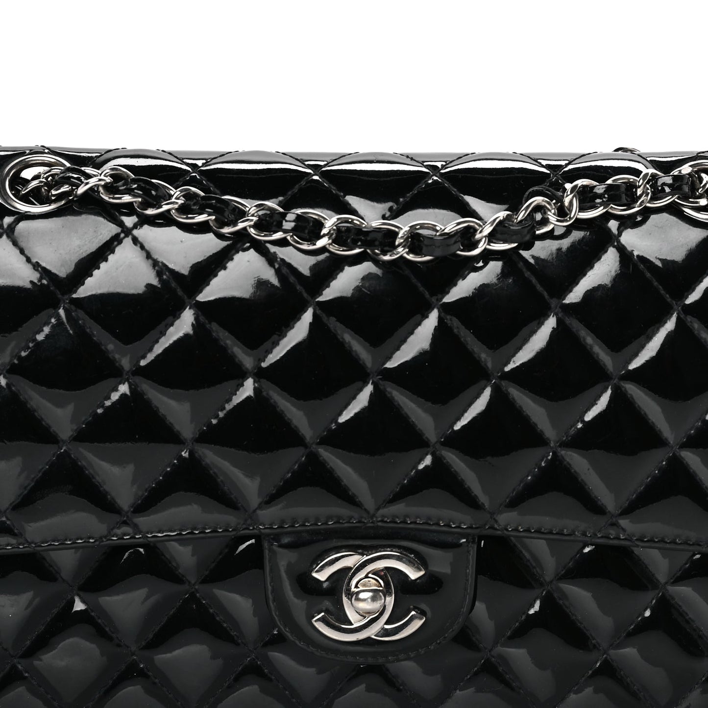 Chanel Patent Quilted Medium Double Flap Black