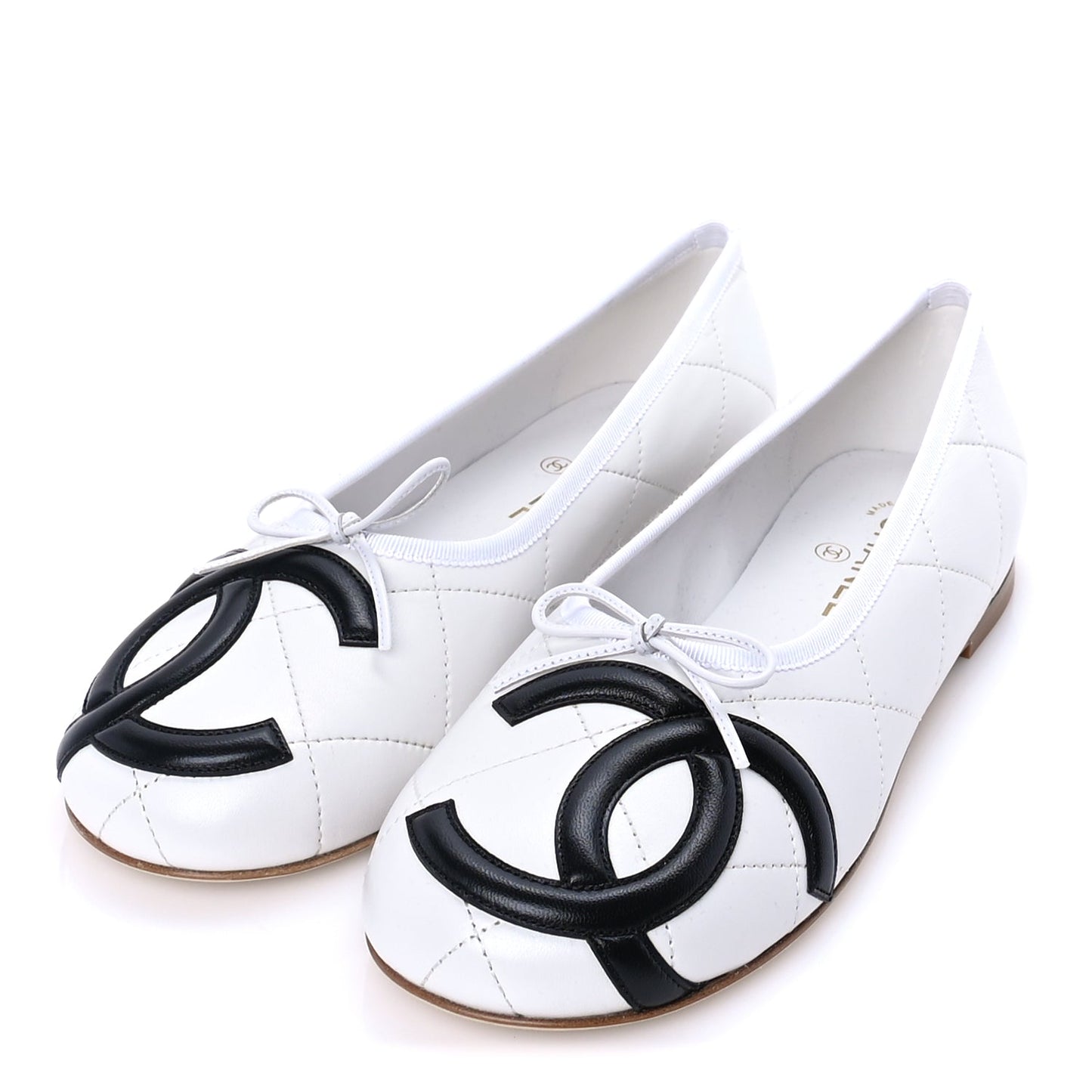 Chanel Lambskin Quilted CC Cambon Ballet Flats 40.5  White Black