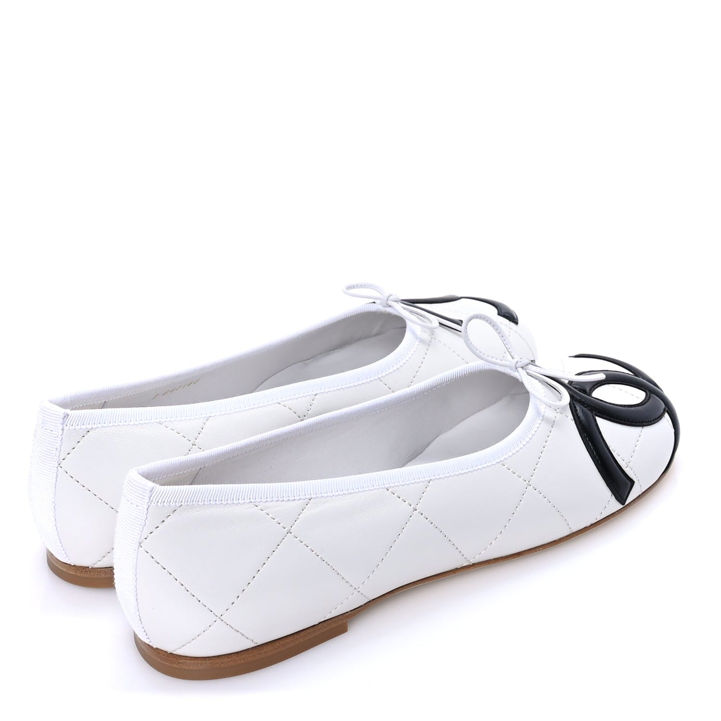 Chanel Lambskin Quilted CC Cambon Ballet Flats 40.5  White Black