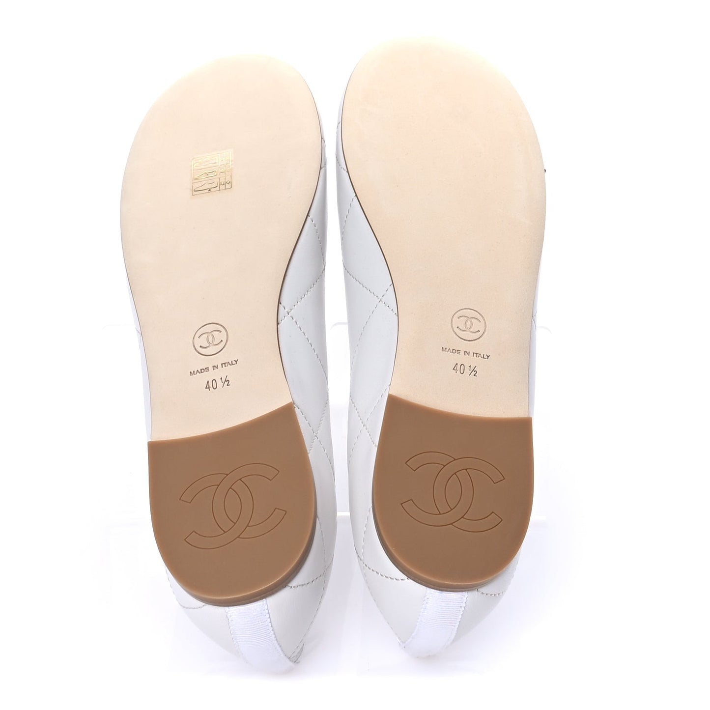 Chanel Lambskin Quilted CC Cambon Ballet Flats 40.5  White Black