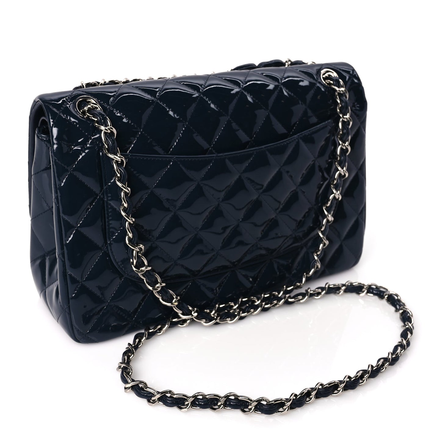 Chanel Patent Quilted Jumbo Double Flap Navy