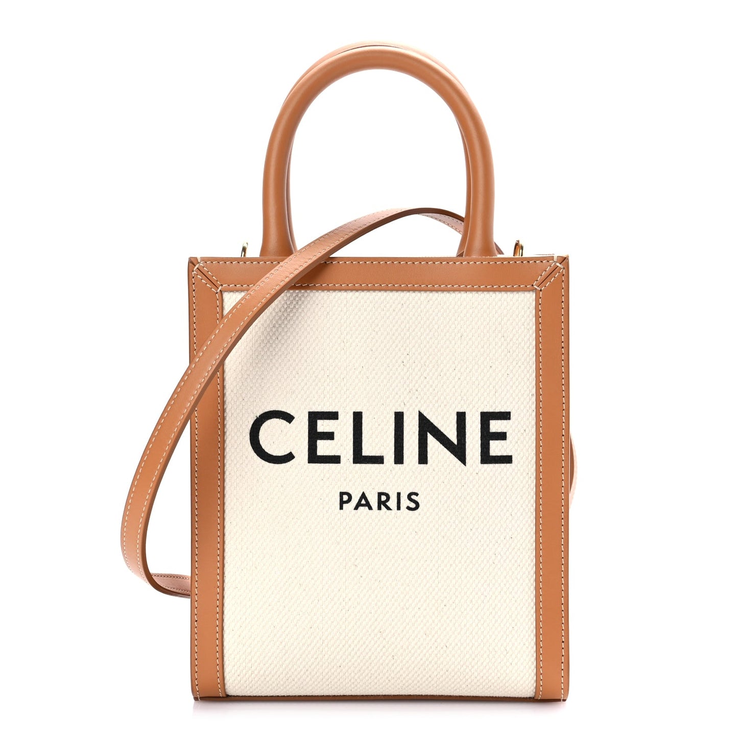 Celine Canvas Calfskin Mini Vertical Cabas Natural Tan
