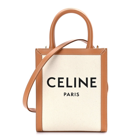 Celine Canvas Calfskin Mini Vertical Cabas Natural Tan