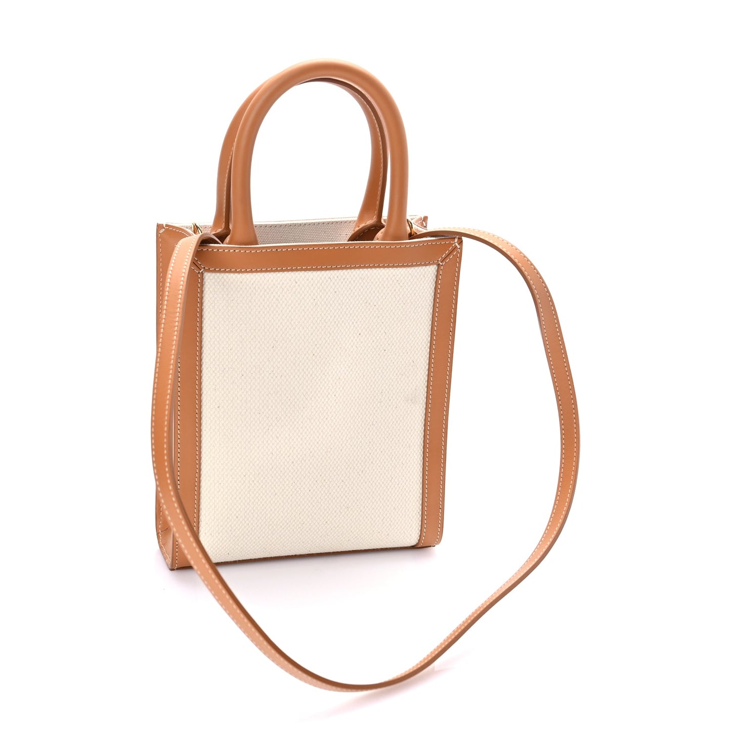 Celine Canvas Calfskin Mini Vertical Cabas Natural Tan