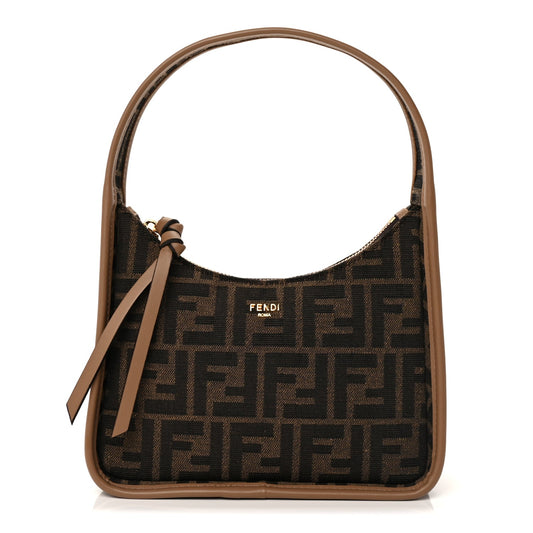 Fendi Fabric Jacquard Vitello Grace FF 1974 Mini Fendessence Shoulder Bag Tobacco Moro Ebano