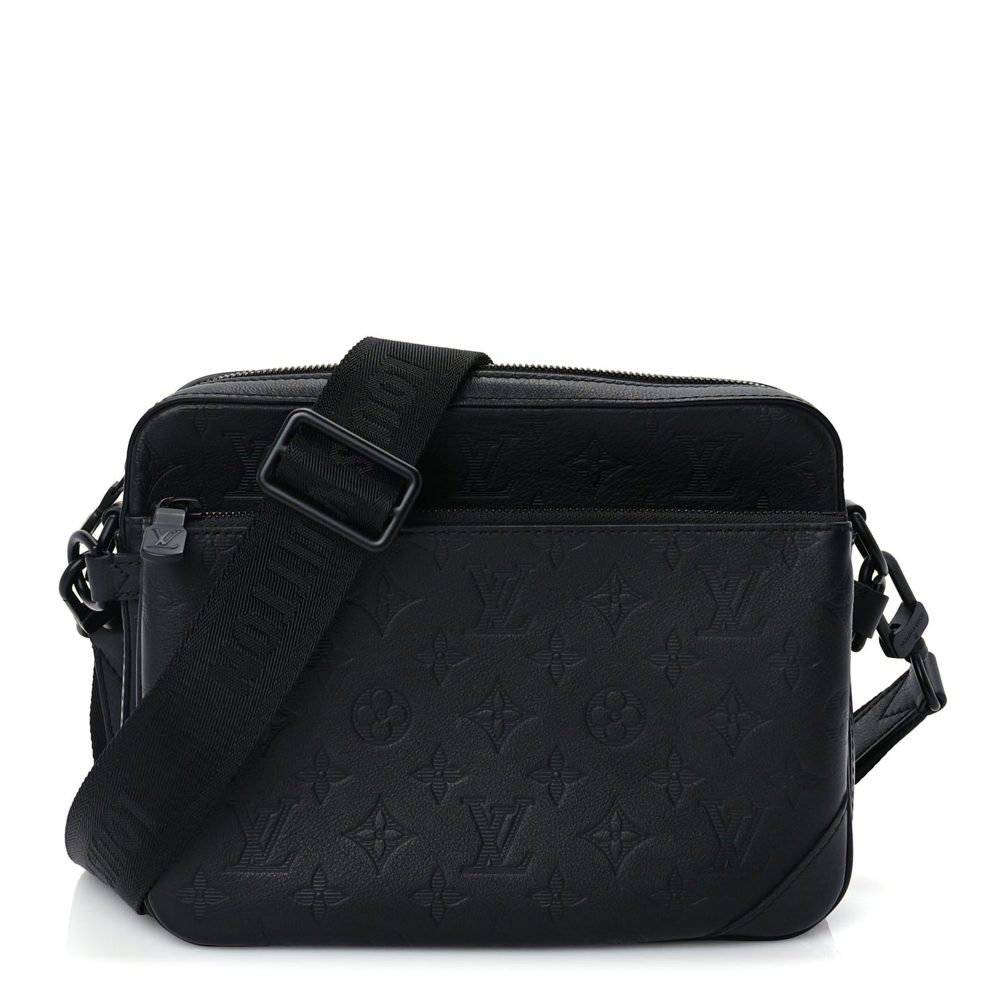 Louis Vuitton Calfskin Monogram Shadow Trio Messenger  Black