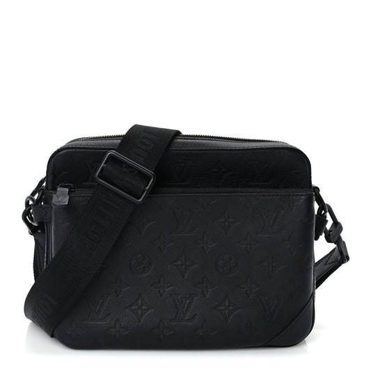 Louis Vuitton Calfskin Monogram Shadow Trio Messenger  Black
