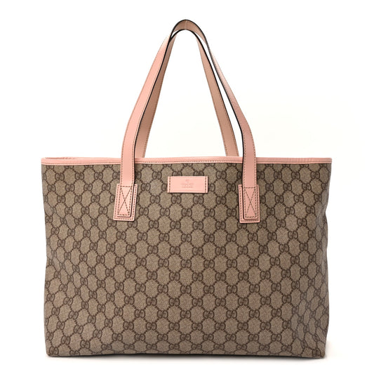 Gucci GG Supreme Monogram Medium Zippered Shopping Tote Pink