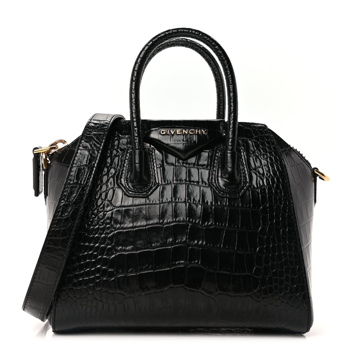 Givenchy Calfskin Crocodile Embossed Mini Antigona Black
