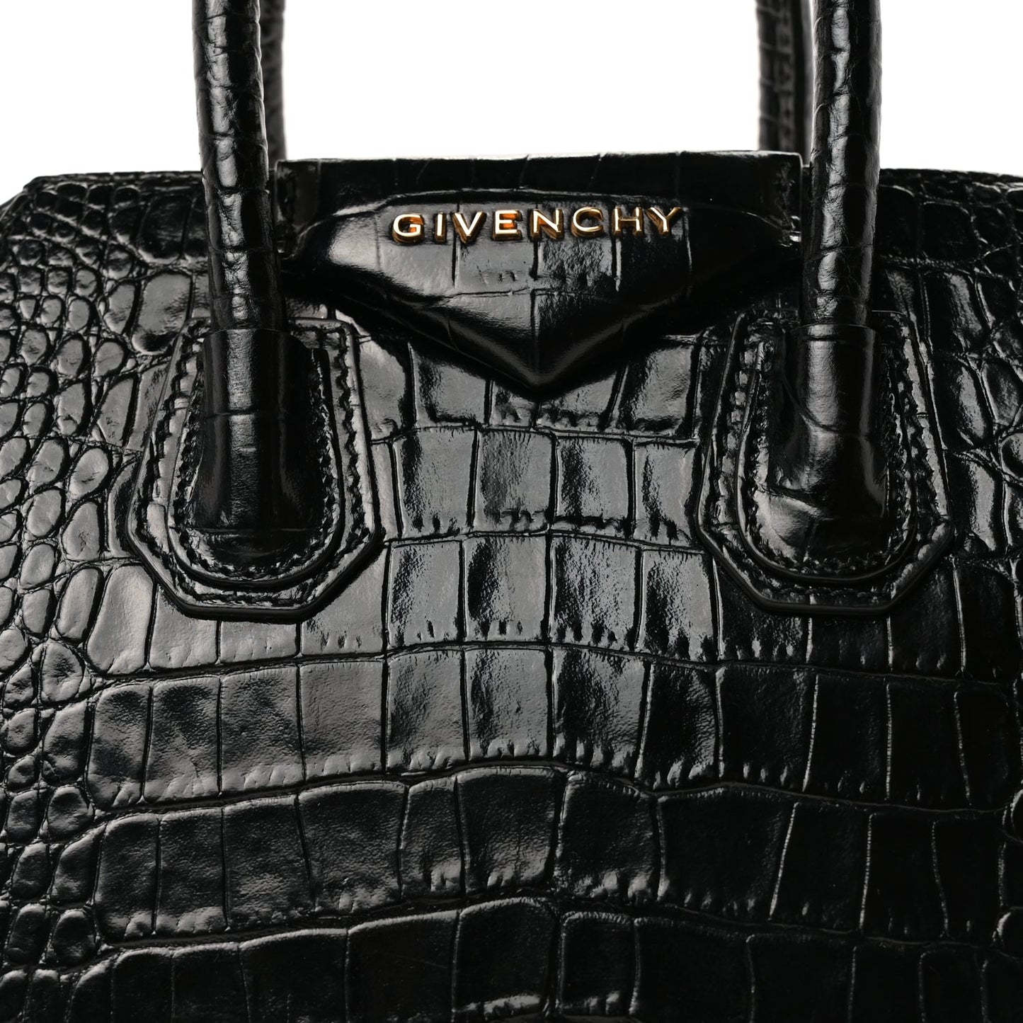 Givenchy Calfskin Crocodile Embossed Mini Antigona Black
