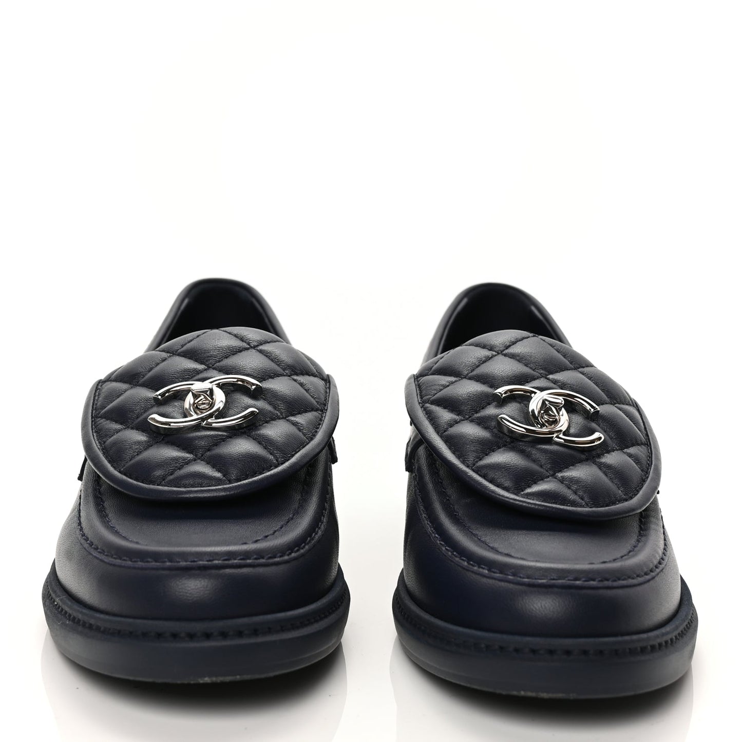 Chanel Lambskin Quilted CC Turnlock Loafers 38.5 Navy
