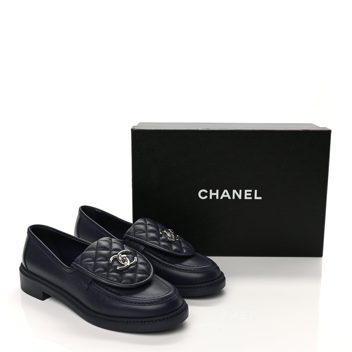 Chanel Lambskin Quilted CC Turnlock Loafers 38.5 Navy