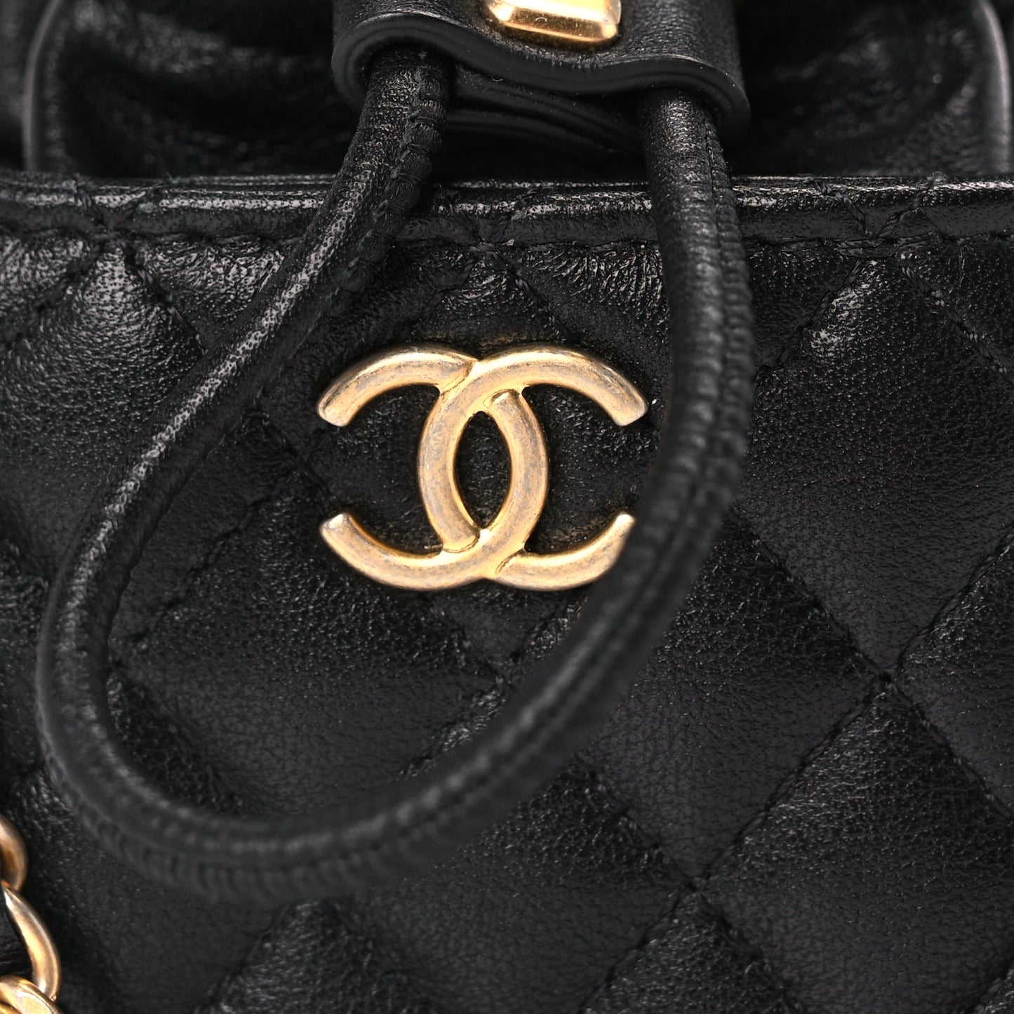 Chanel Calfskin Quilted Mini Drawstring Bucket Bag Black