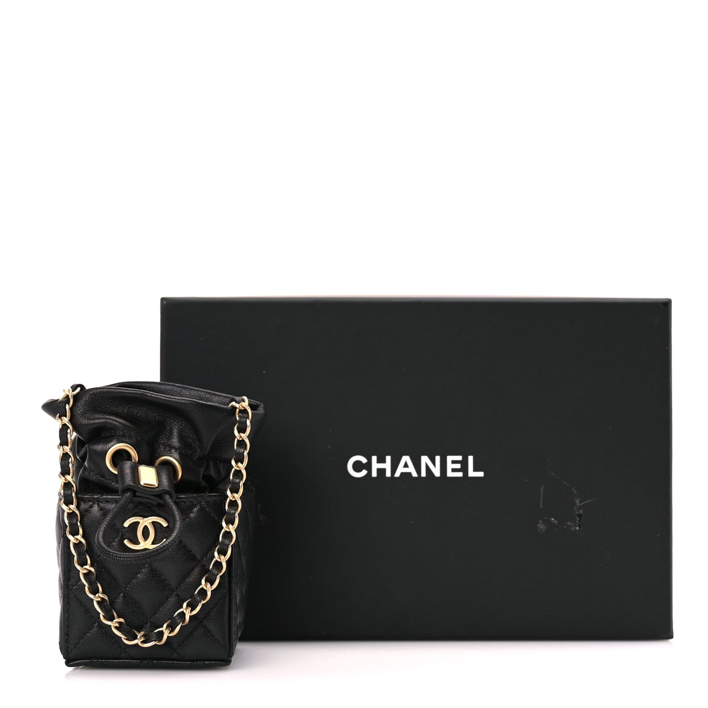 Chanel Calfskin Quilted Mini Drawstring Bucket Bag Black