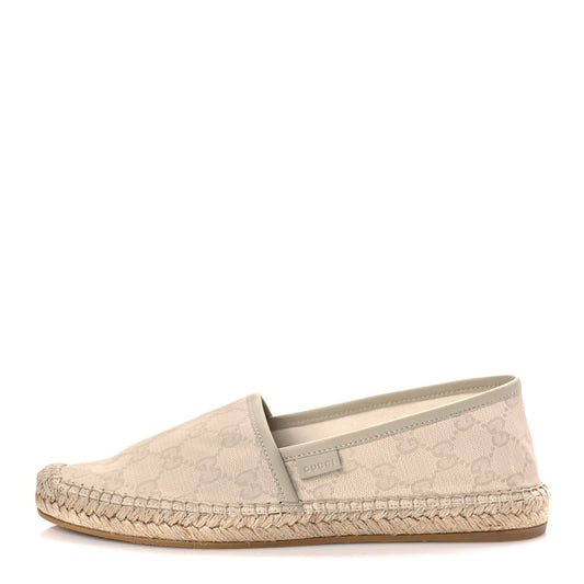 Gucci Washed Cotton Miro Soft Calfskin GG Monogram Espadrilles 38 White Mystic