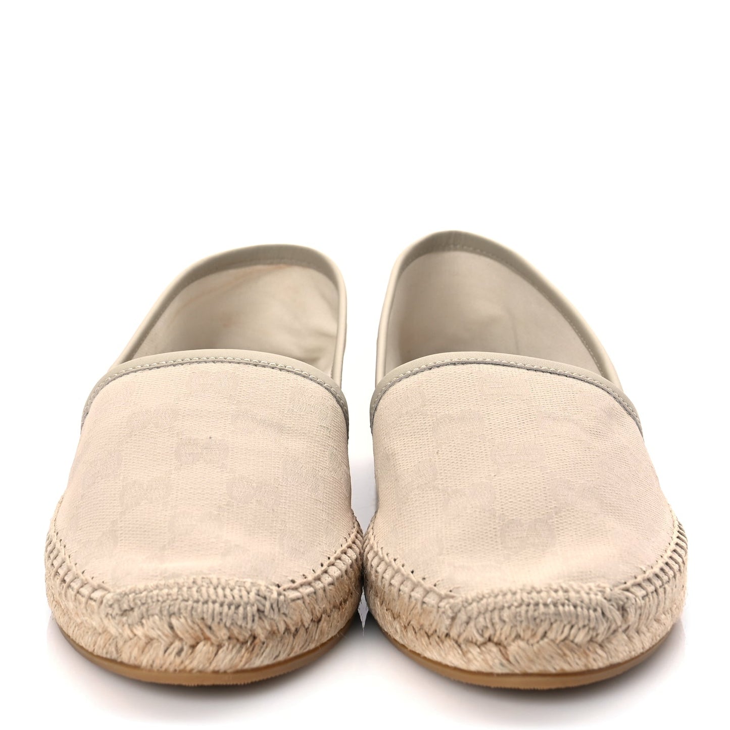 Gucci Washed Cotton Miro Soft Calfskin GG Monogram Espadrilles 38 White Mystic