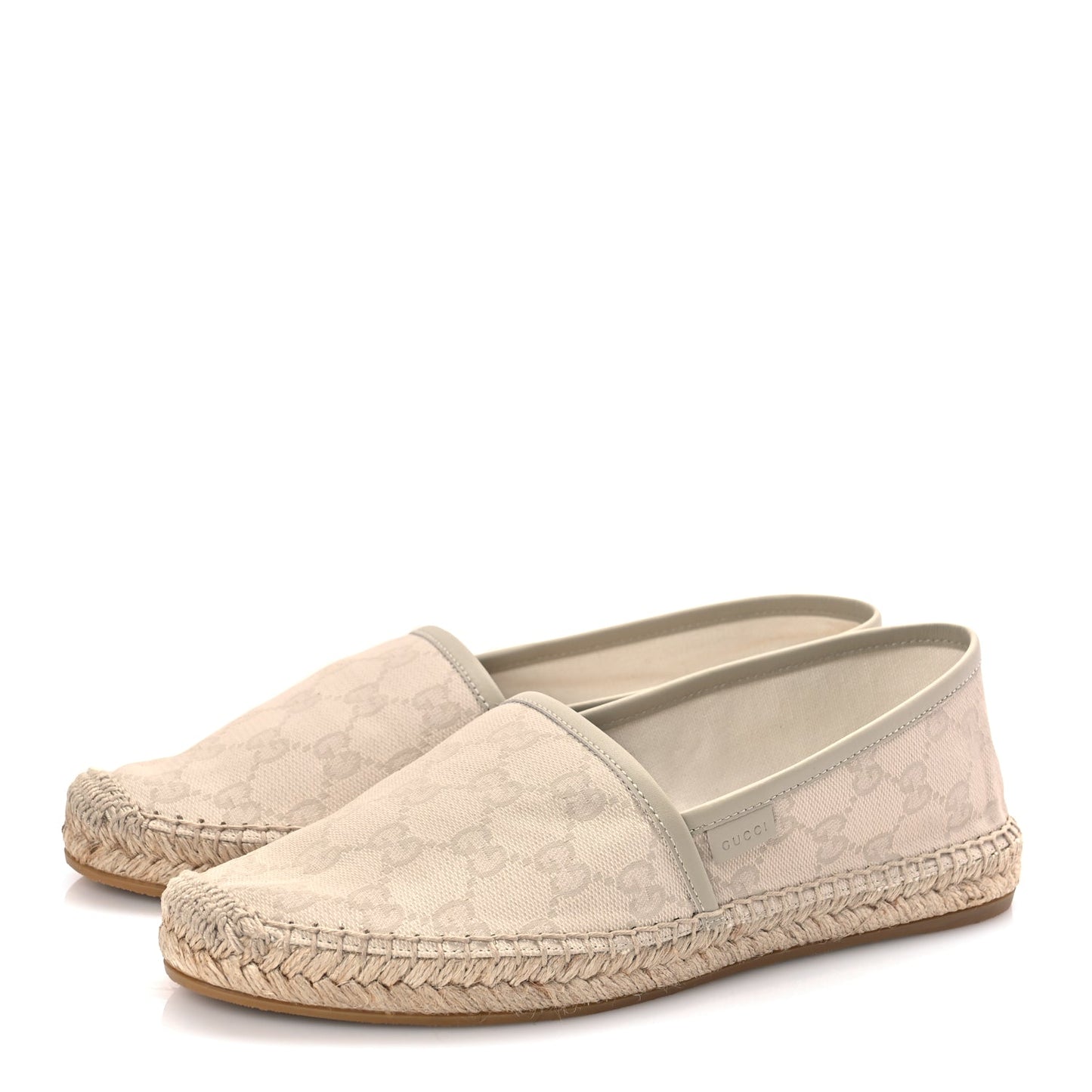 Gucci Washed Cotton Miro Soft Calfskin GG Monogram Espadrilles 38 White Mystic
