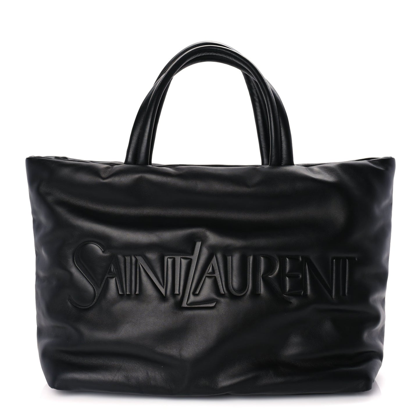 Saint Laurent Lambskin Wide Puffer Tote  Black